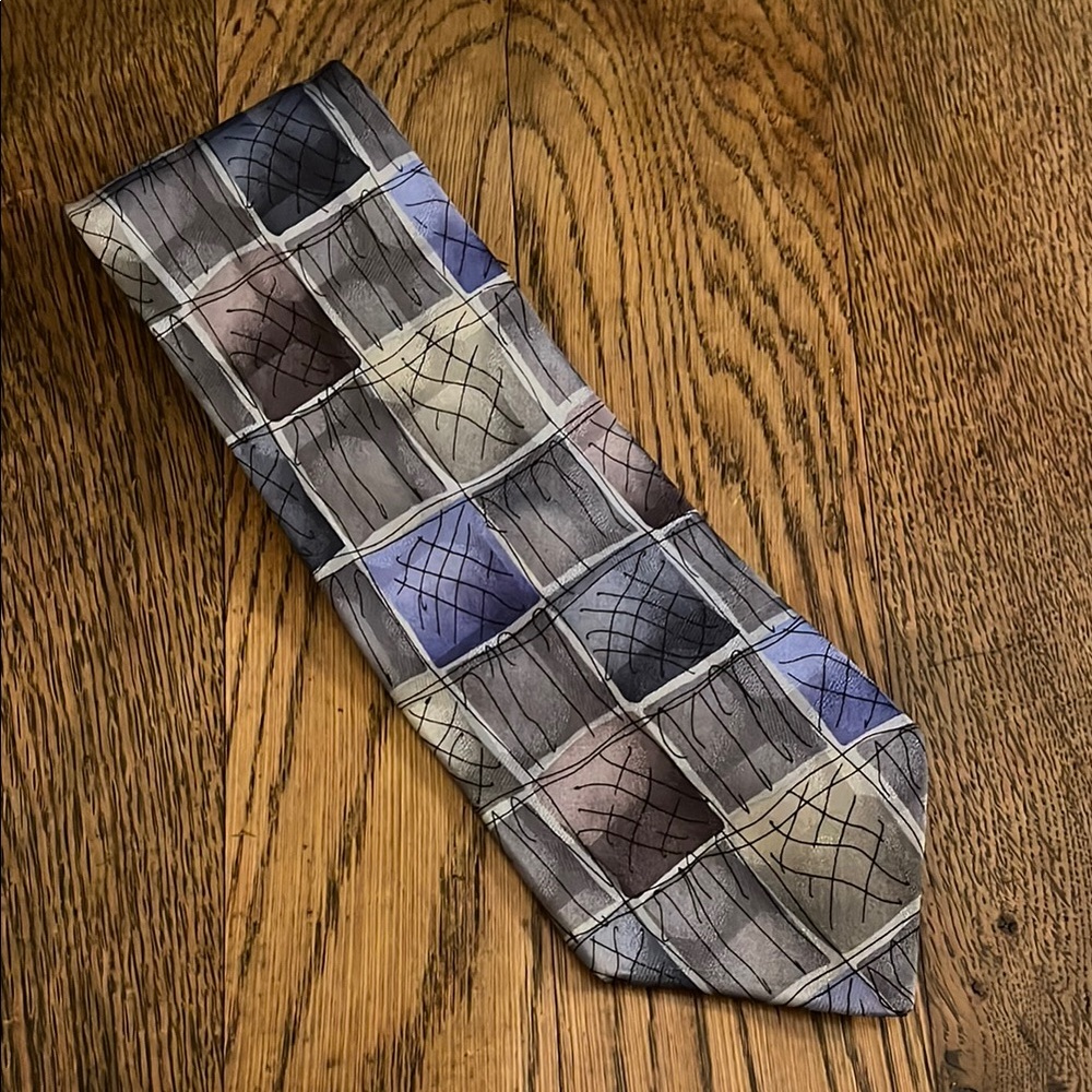 J. Garcia Blue and Gray Geometric Silk Tie